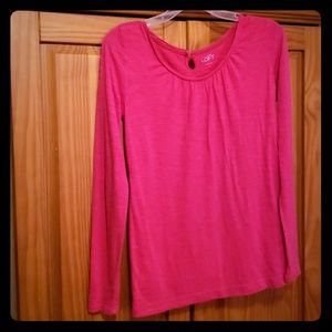 LOFT Shirred Neck Long Sleeve Tee Small